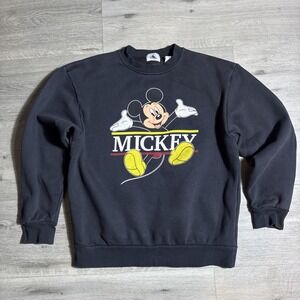 Disney Mickey Mouse Graphic Crewneck Sweatshirt – Black – Men's M – Japan Disney
